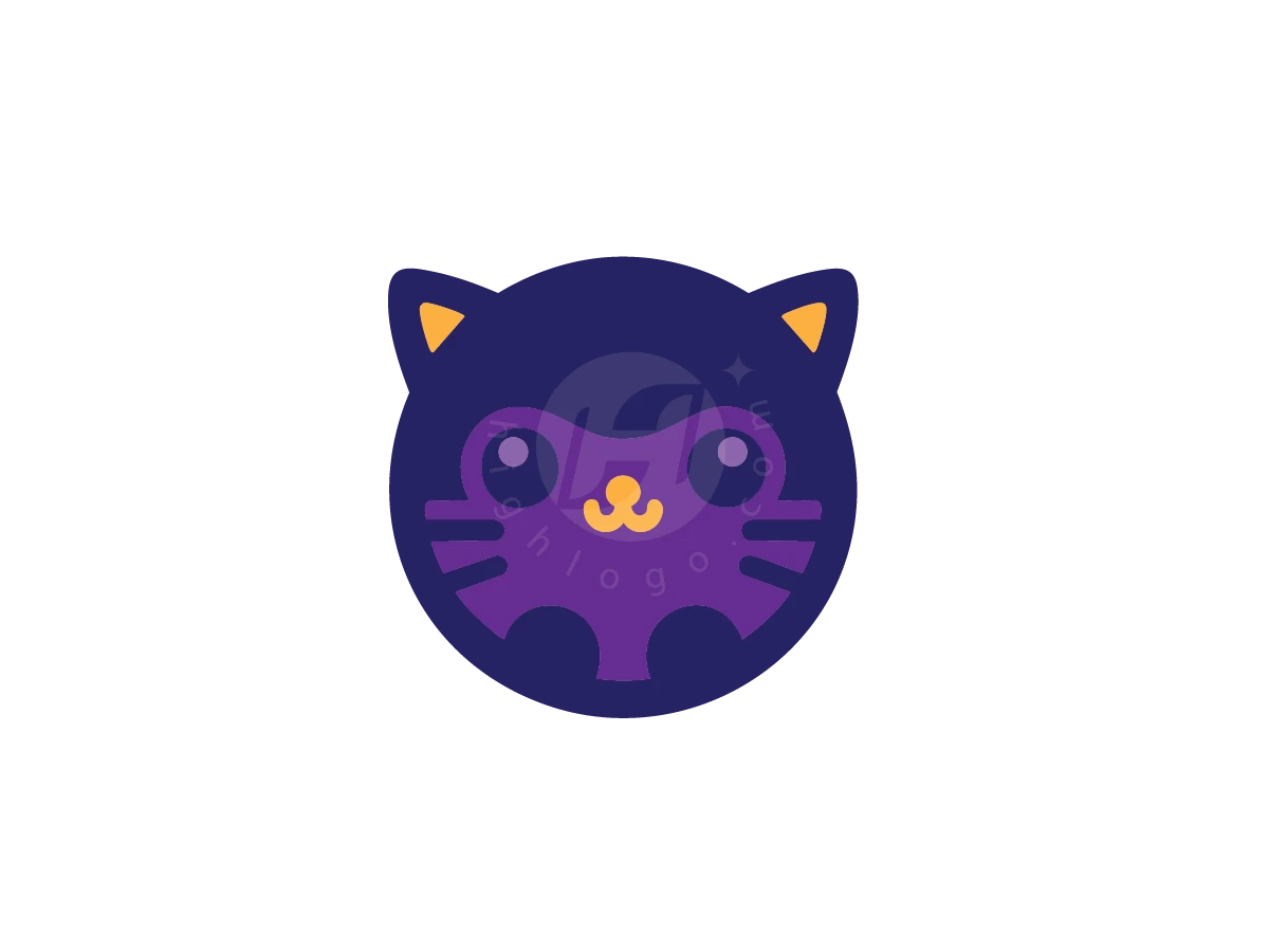 Minimalist Cute Purple Cat Head Logo Mascot - preview 1