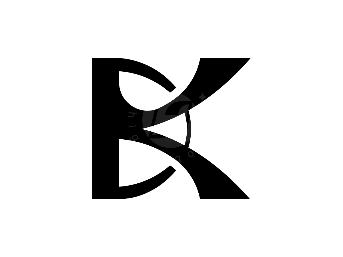 Minimal DK Letter Logo, Merging letters B and K, this black monogram features elegant, sweeping curves and sharp angles on a white background.