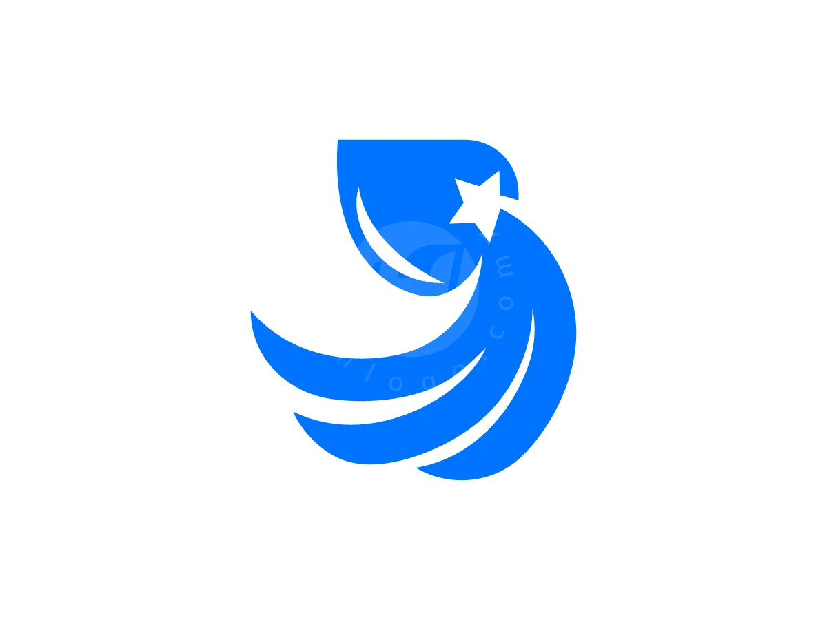 Star Octopus Logo, Vibrant blue swooshes curve elegantly upward, framing a white star negative space against a clean white backdrop.