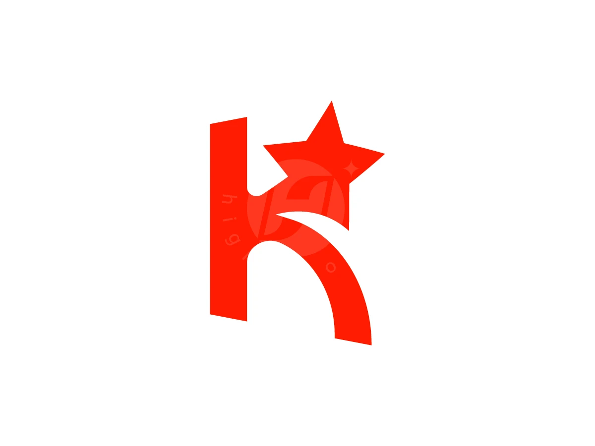 K Letter Star Logo, Letter K, styled in vivid red, integrates a dynamic five-pointed star on a solid white background.