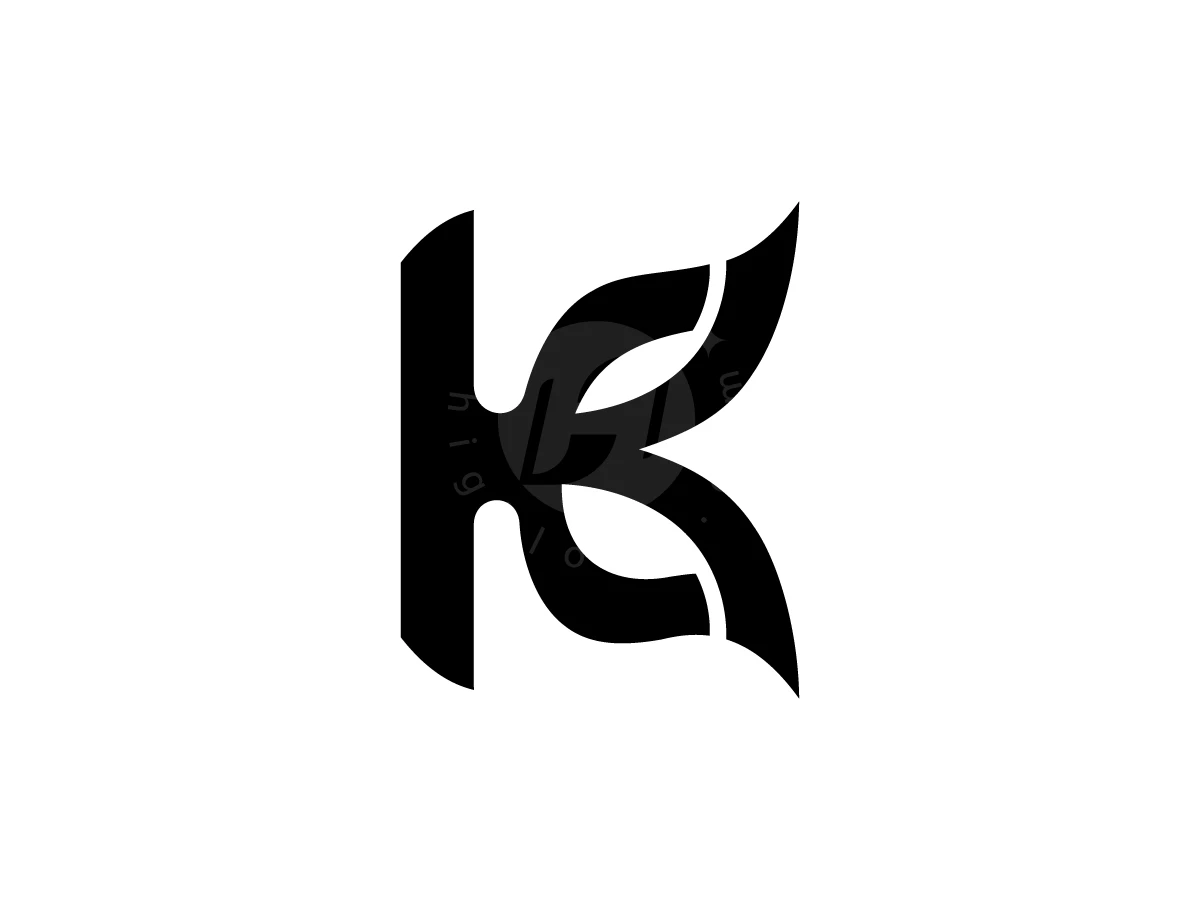 CK Letter KC Simple Logo, Fluid black curves form a stylized letter K with sharp points against a clean white background.
