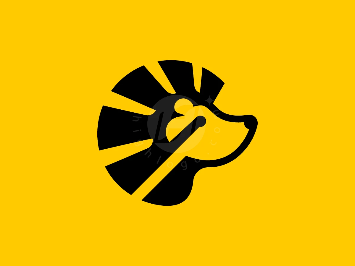 Iconic Hedgehog Logo, Against a solid yellow background, black radial shapes form a stylized animal head silhouette.