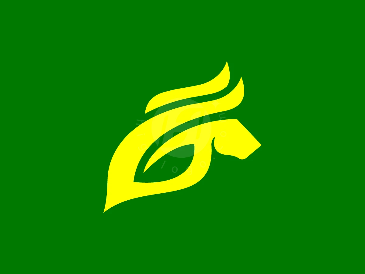 Eco Bull Leaf Logo, Against a solid dark green background, stylized bright yellow flowing curves form a dynamic, flame-like emblem.