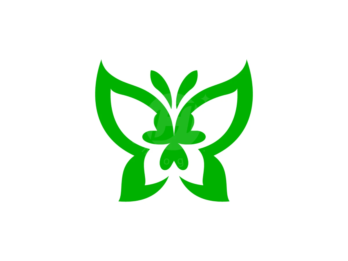 Butterfly Clover Leaf Logo, Leaves and curved green shapes arrange symmetrically into a stylized butterfly against a solid white backdrop.