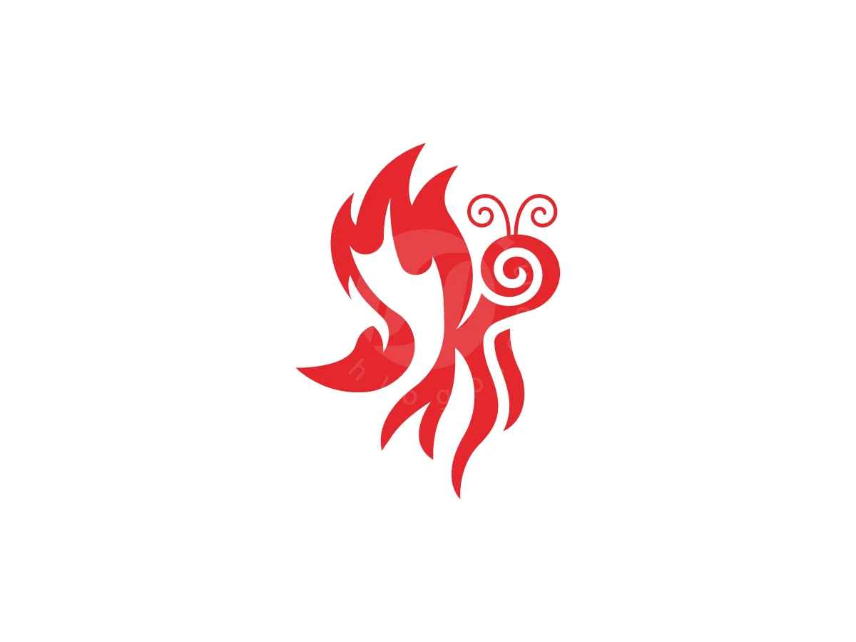 Flame Butterfly Fire Logo, Vibrant red flames form a stylized butterfly with curly antennae on a plain white background.