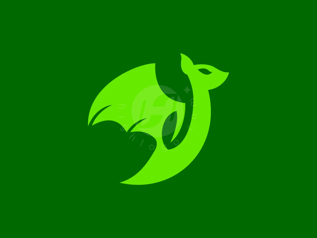 Simple Bat Leaf Logo, Bat silhouette rendered in vivid lime green with leaf-shaped wings contrasts against a dark green backdrop.