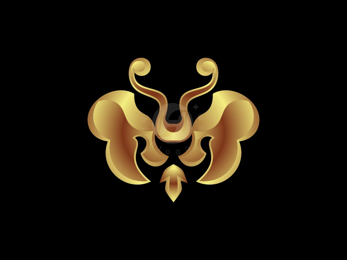 Golden Ornate Butterfly And Lion Face Logo - 3D Logo design by M zahid for sale on Highlogo