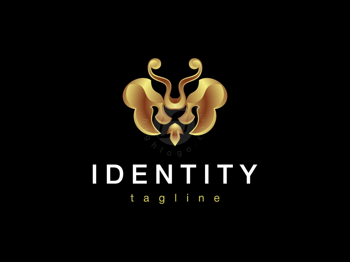 Golden Ornate Butterfly And Lion Face Logo - preview 1