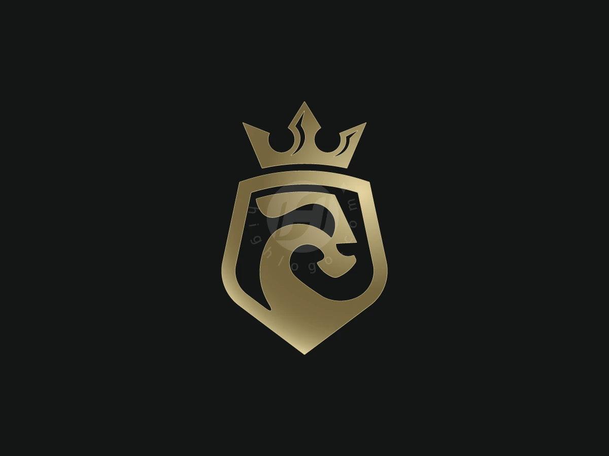 Minimal Golden Lion Shield Logo - Negative space Logo design by M zahid for sale on Highlogo