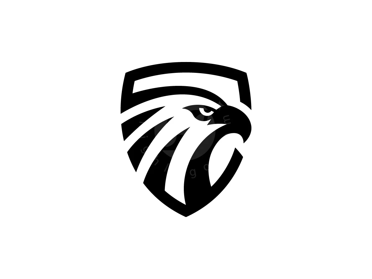 Featuring a black and white eagle head inside a shield, this bold minimalist logo uses negative space.