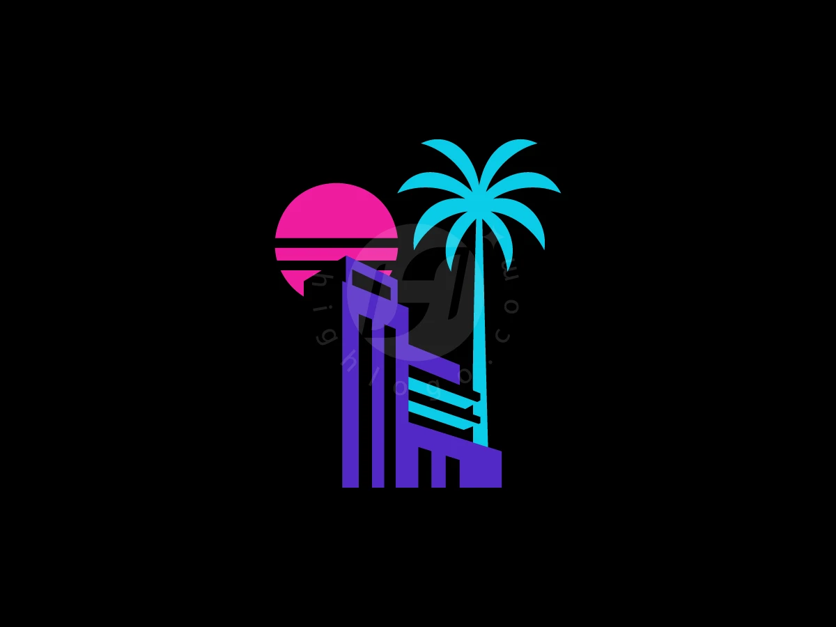 Retro Neon Cityscape Logo - Real Estate Logo design by M zahid for sale on Highlogo