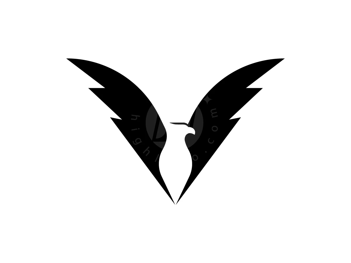 Timeless Freedom V Bird Logo, Bold black wings forming a V-shape reveal a white eagle silhouette in the negative space.