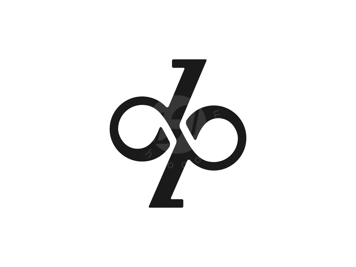 Letters D and P intertwine to form a black infinity symbol for this iconic monochrome logo on white.
