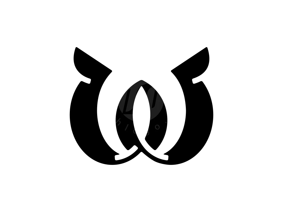 Luxury Letter W Monogram Logo, Intertwined black ribbon-like curves form a stylized owl face or monogram symbol on a white background.