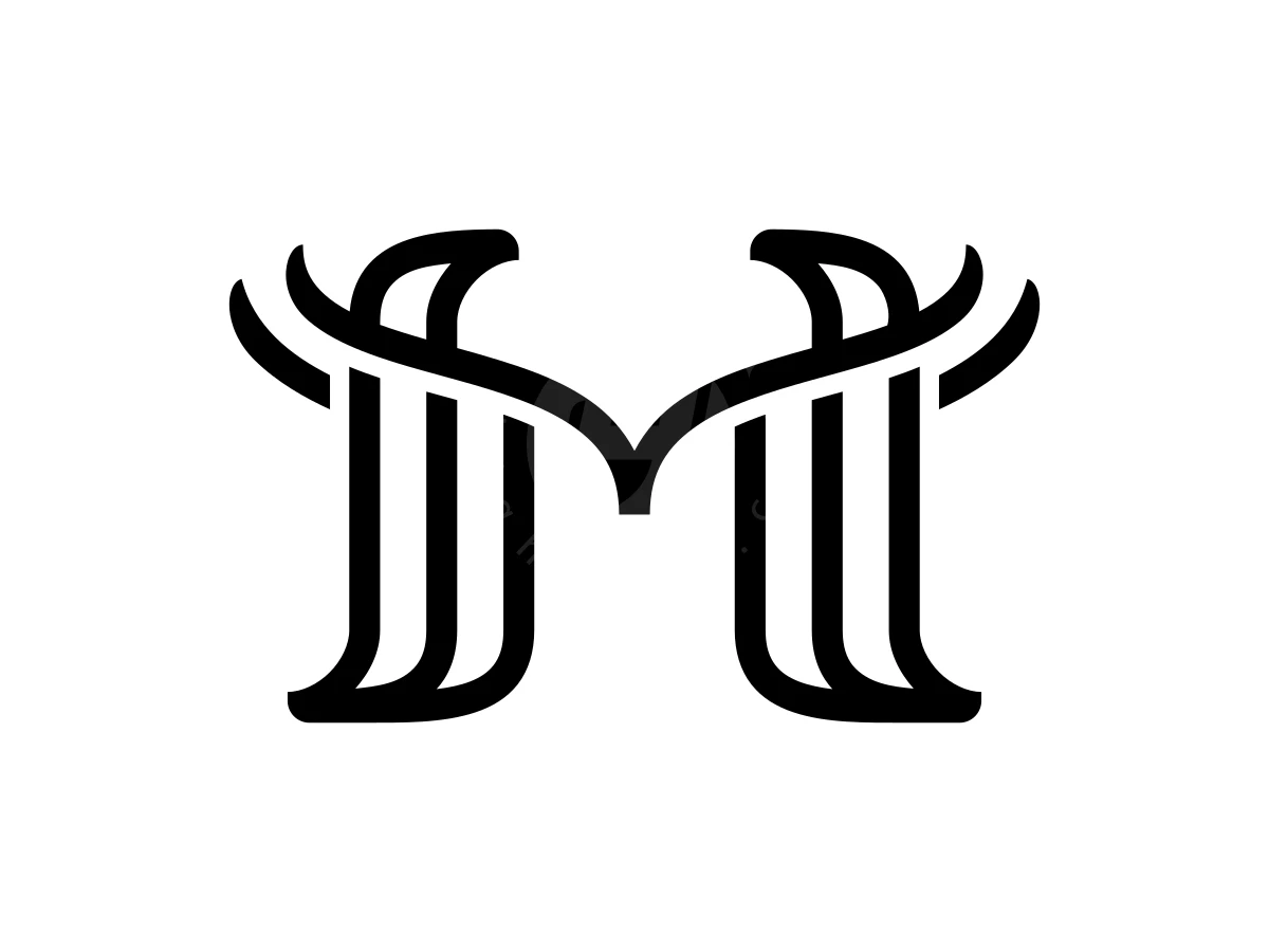 Luxury Letter M Ornament Logo, Monogram design created with curved black lines forms a stylized M symbol on a solid white background.