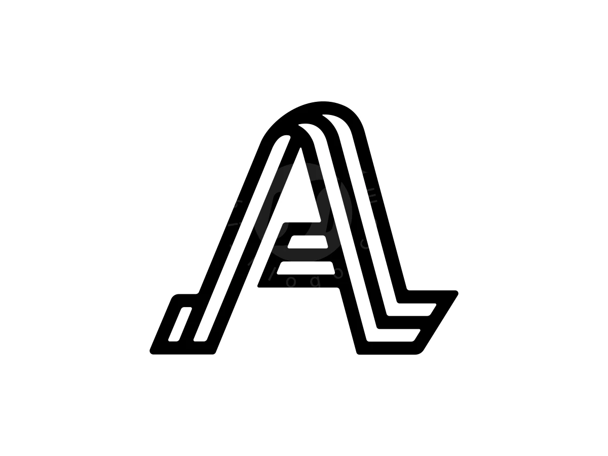 Modern Letter A Lines Logo, Black ribbon-like lines form a stylized three-dimensional letter A set against a plain white background.