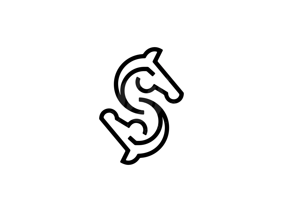 Stylish Letter S Horse Logo, Curved black lines form an S-shaped icon incorporating two stylized, mirrored horse heads against a clean white background.