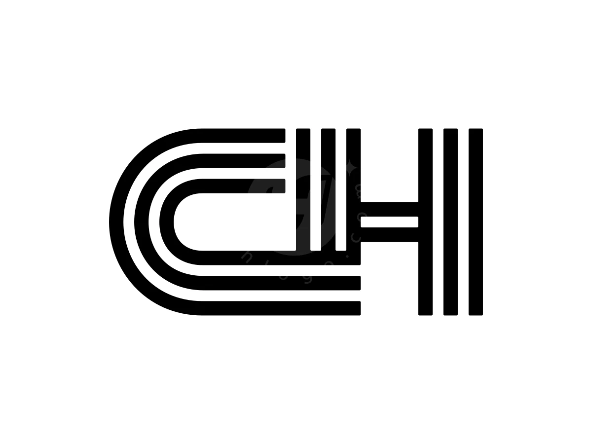 Triple Line Letter CH Logo, Monogram letters C, H, and I appear crafted from parallel black lines set on a white background.