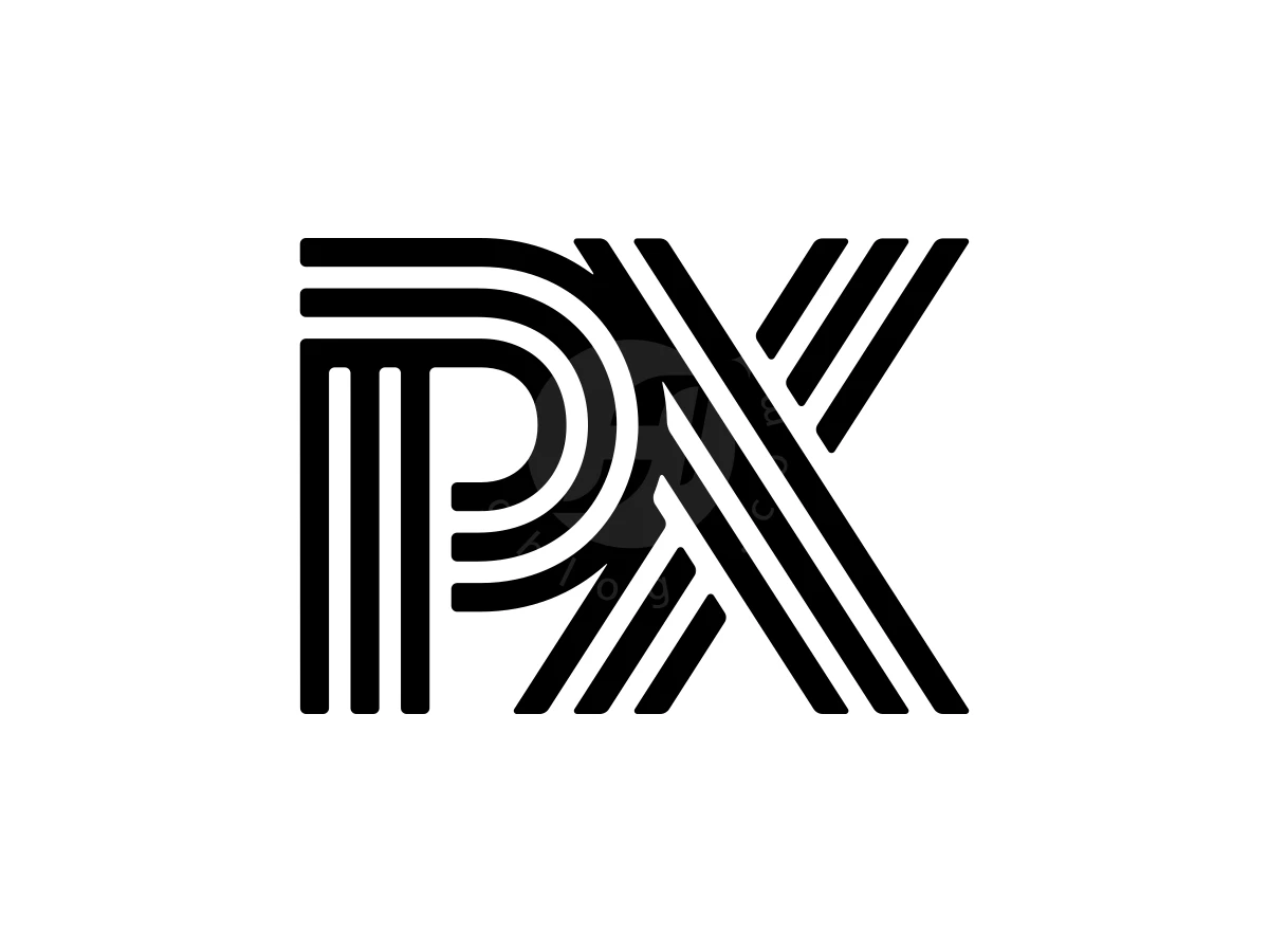 Iconic Letter P And X Logo, Interlocking black linear stripes form geometric letters P and X against a clean white background.