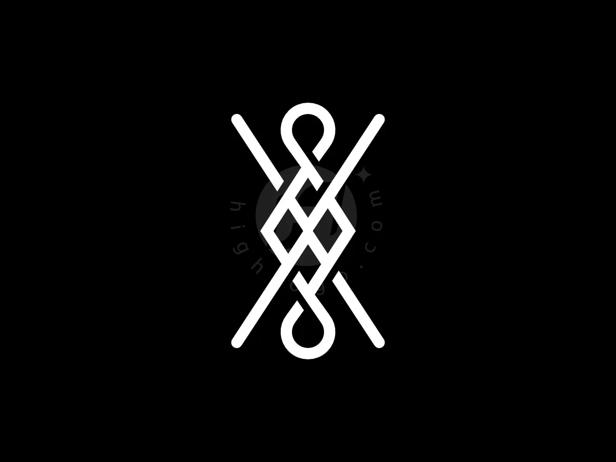 Interlocking white lines form a letter X, rhombus, and Celtic knotwork infinity logo on a black background.