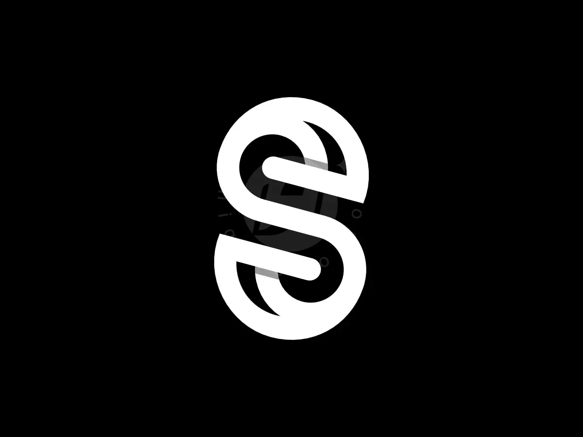 Intertwined white lines form a looping double S infinity monogram logo set against a solid black background.