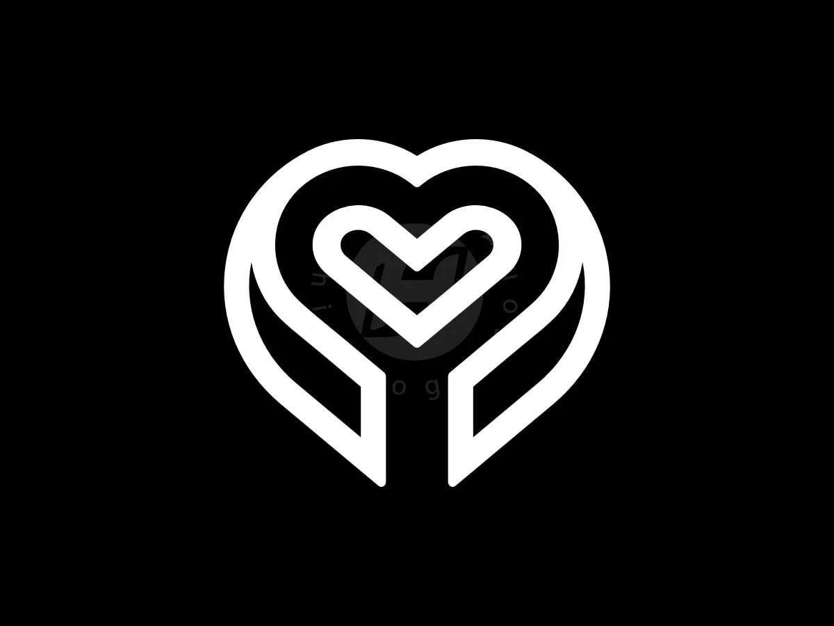 Heart and letter Y shapes merge into a white geometric line logo against a solid black background.