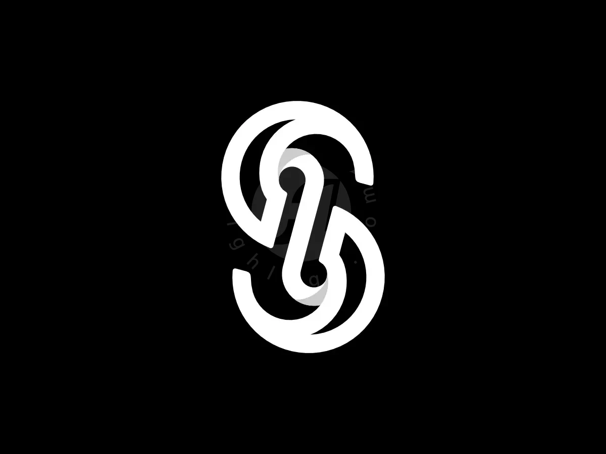 Letter S Double SS Infinity Line Lettermark Logo, Interlocking white geometric bands weave together to form a stylized letter S on a solid black background.