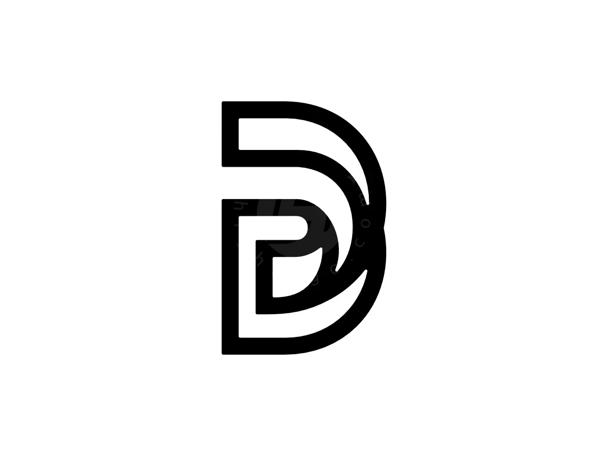 Letter BP Initial PB Dynamic Line Monogram Logo, Interlocking black lines form a stylized letter D with dynamic curving ribbons on a solid white background.