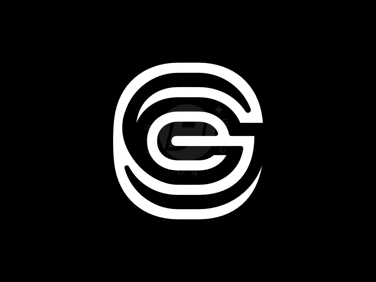 Letter GE Initial EG Connection Line Lettermark Logo, Interlocking white curved lines create a stylized letter G and e monogram centered on a black background.