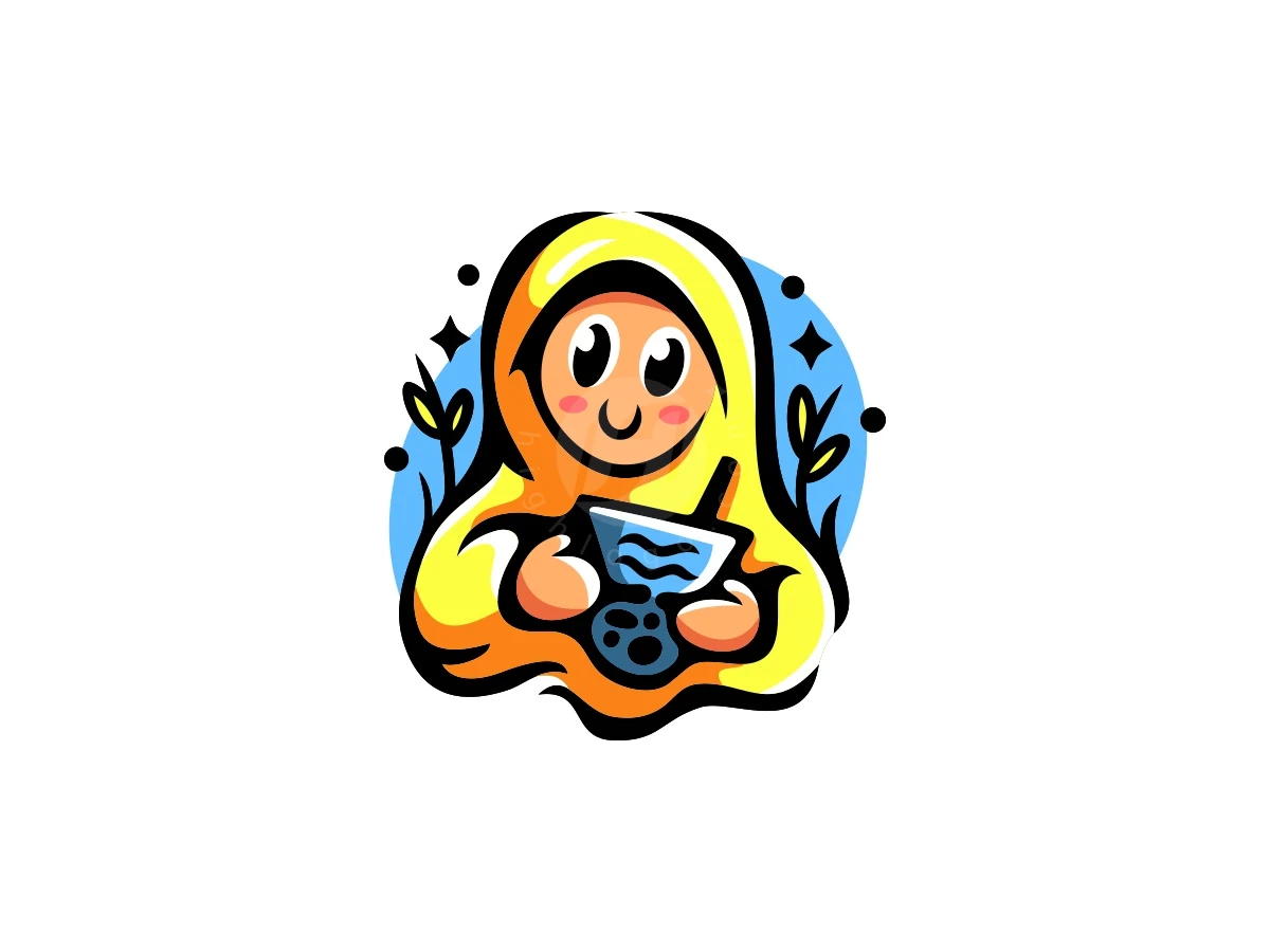 Hijab Mascot Drinking Character Logo - Food Logo design by ProffAlice for sale on Highlogo