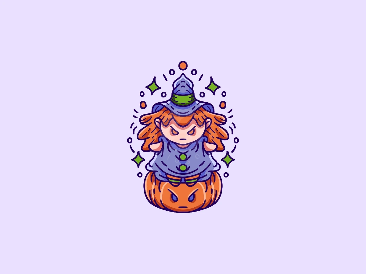 Cute Pumpkin Witch Logo - Gaming Logo design by ProffAlice for sale on Highlogo