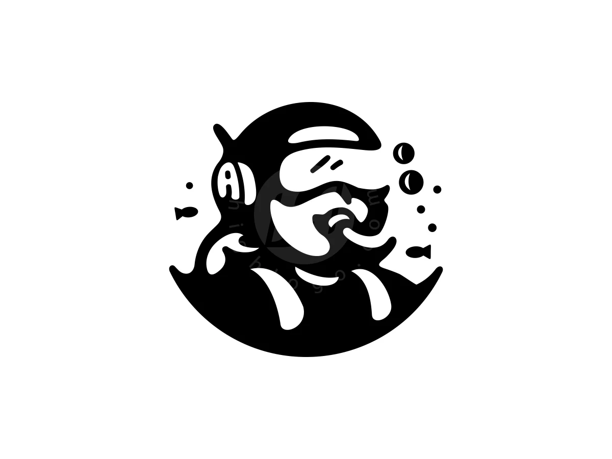 Diving Fish Monochrome Logo - Sports Logo design by ProffAlice for sale on Highlogo