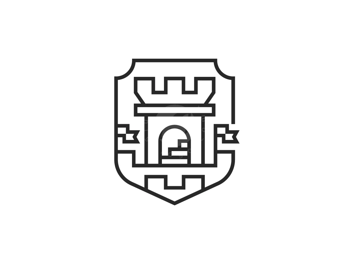 Monoline Castle Tower Shield Logo - Real Estate Logo design by Januzich for sale on Highlogo