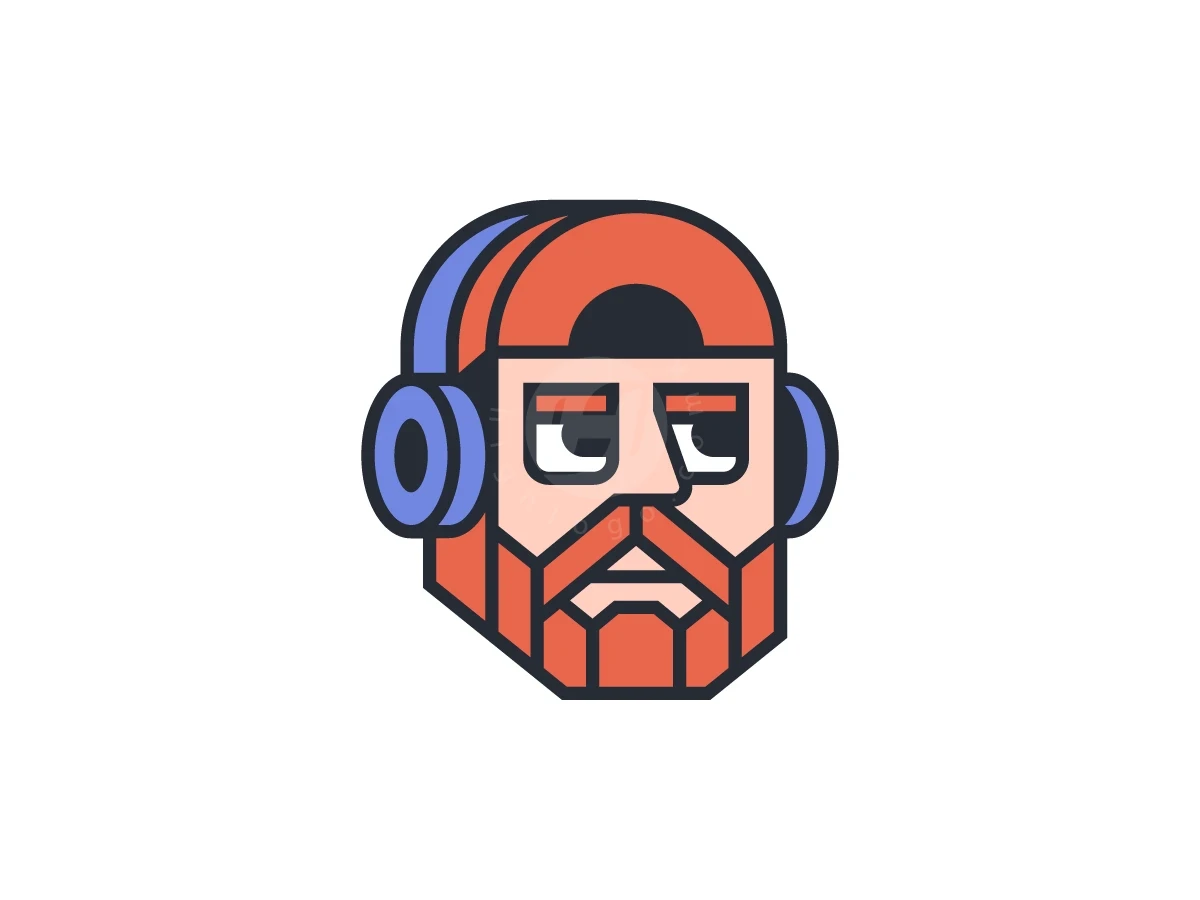Ginger Beard Guy Wearing Headphone Logo - Gaming Logo design by Januzich for sale on Highlogo