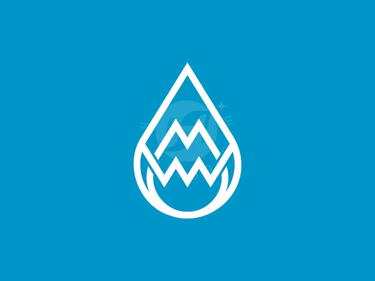 Inside a white teardrop outline, a stylized zigzagging letter M creates a modern logo on a blue background.
