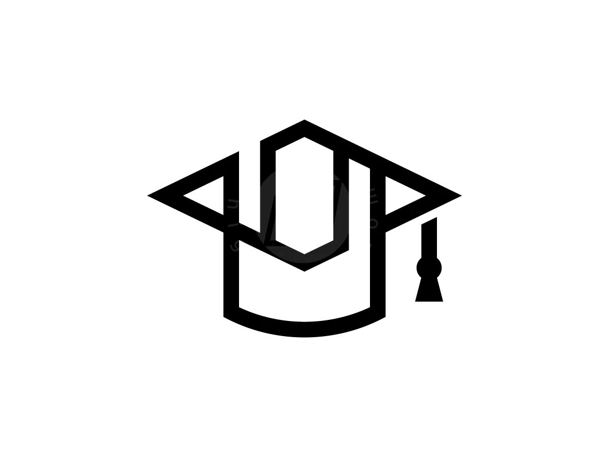 Letter S and graduation cap symbols merge in this black geometric logo with a modern look.