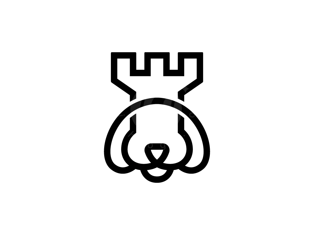 Merging a dog's head with a castle turret, this black and white logo uses bold, modern lines.