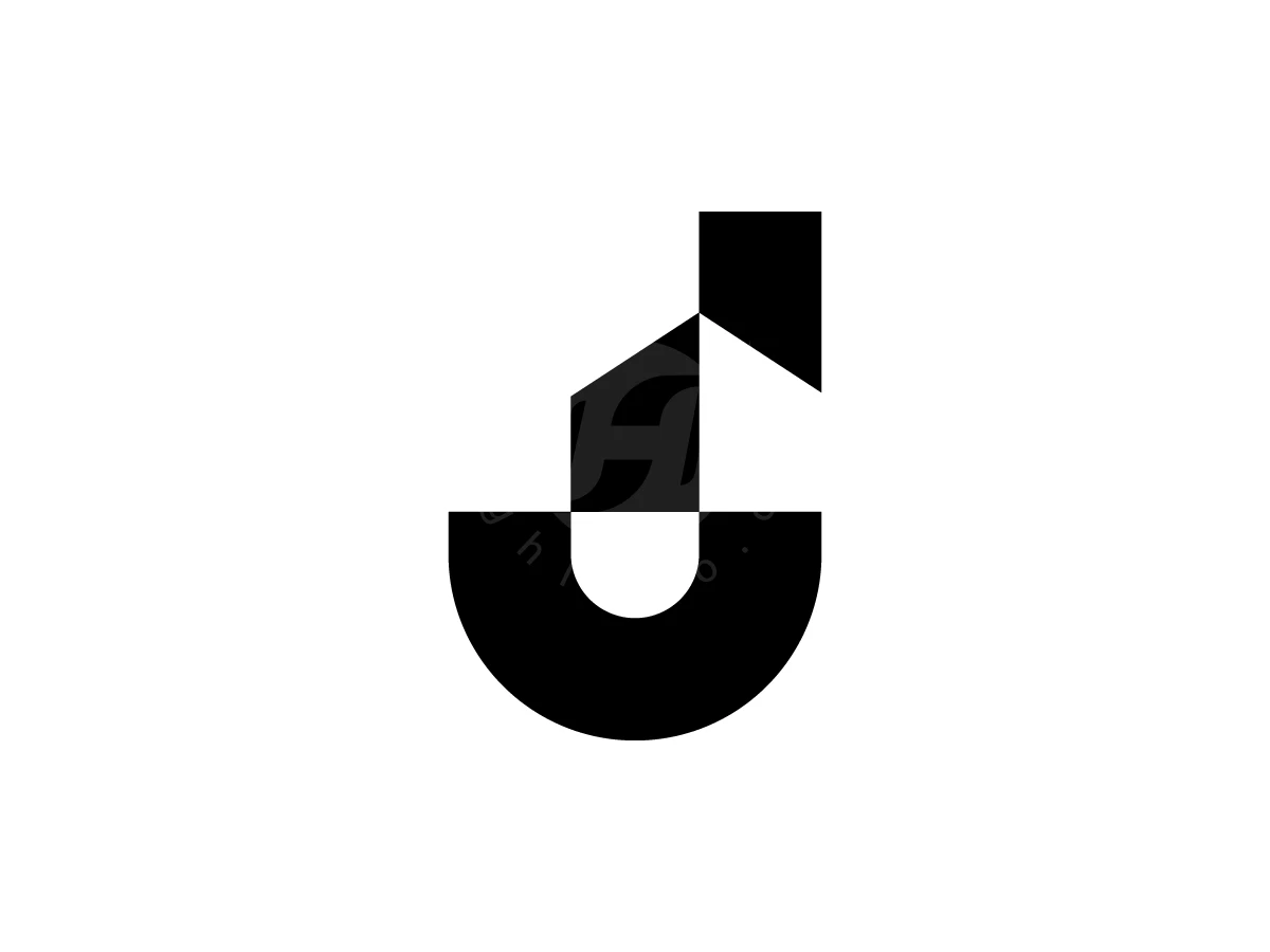 Integrating a house silhouette into a letter J, this black geometric logo uses clean lines and sharp angles.