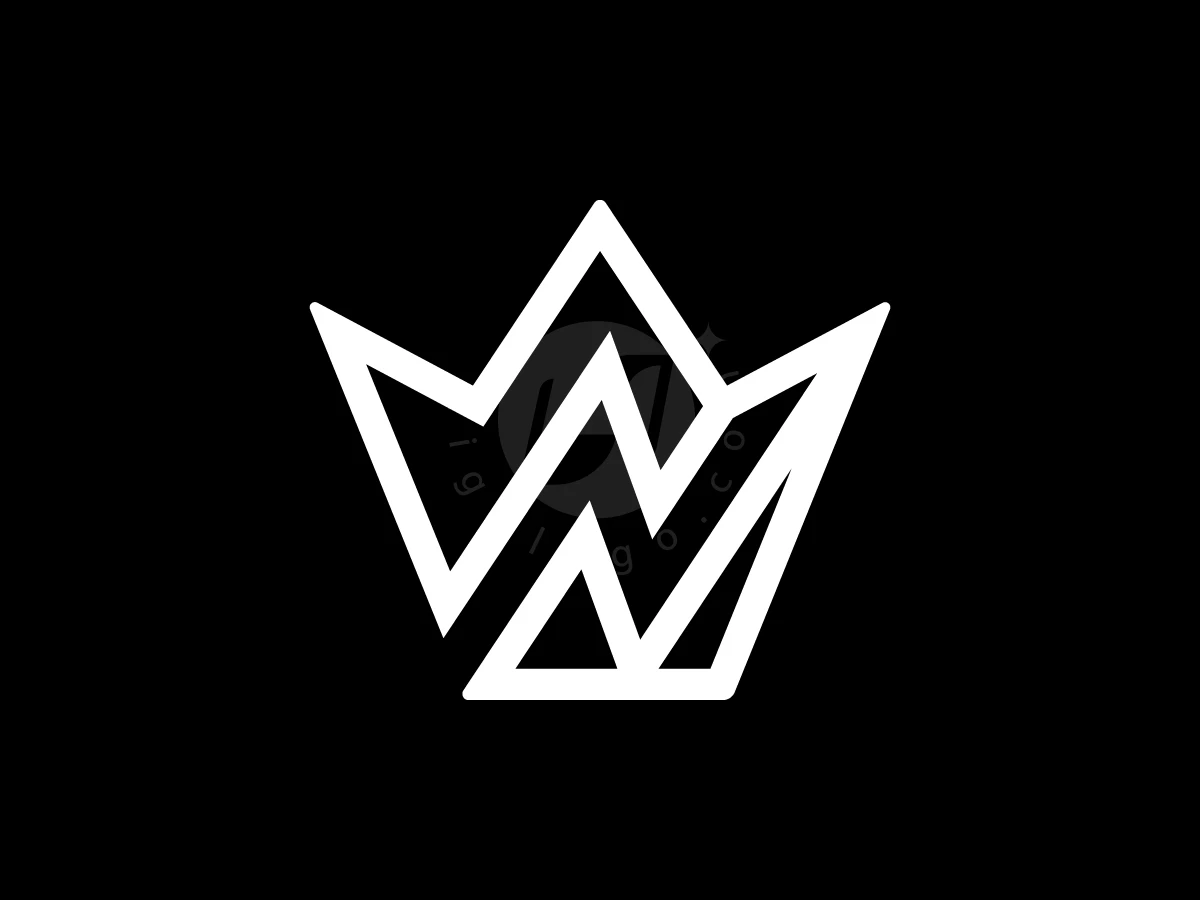 Combining a letter N and crown, these white geometric lines form this luxury logo on a black background.