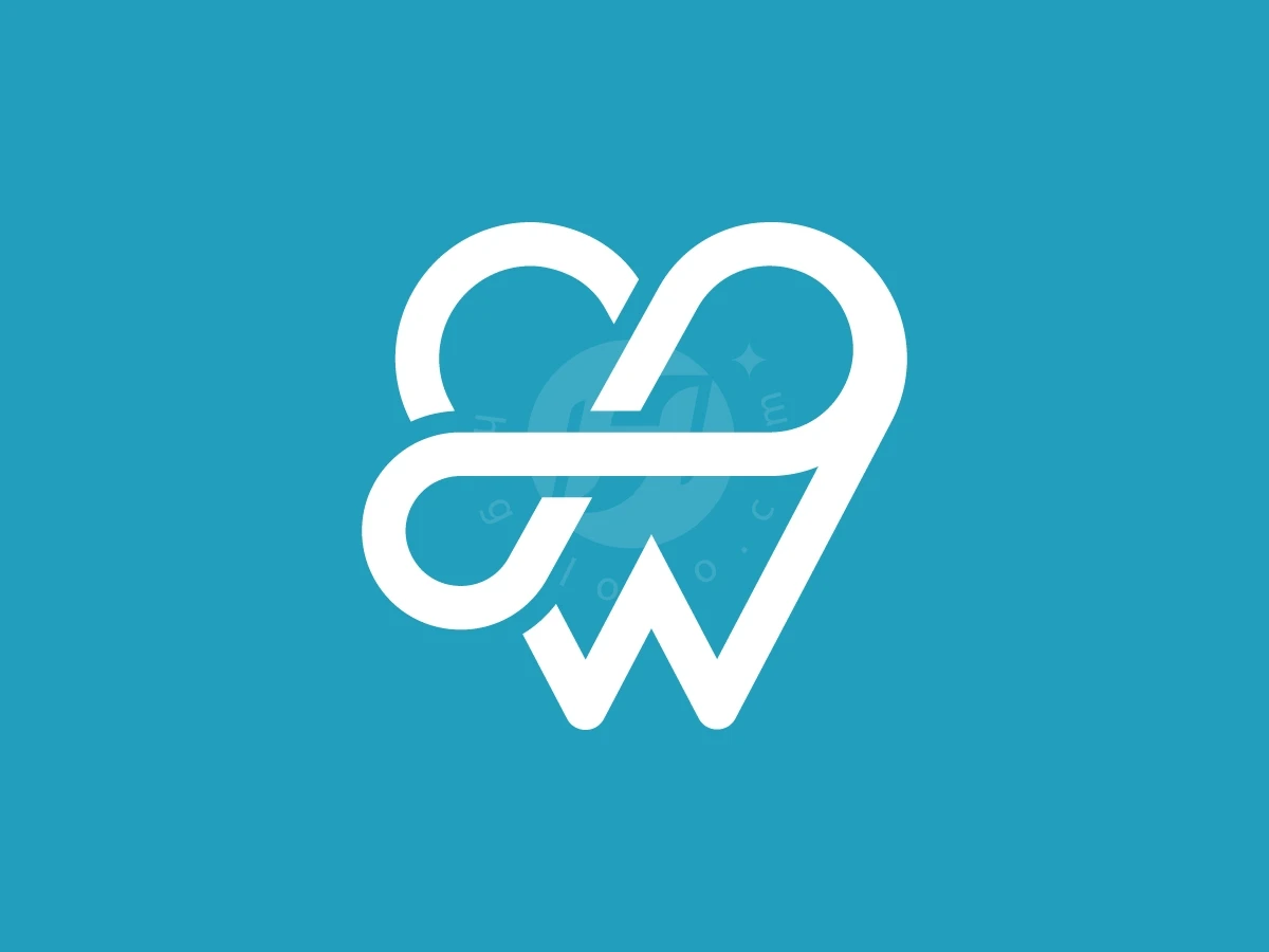 Infinity symbols and tooth shapes merge into a white line-art logo set against a vibrant teal backdrop.