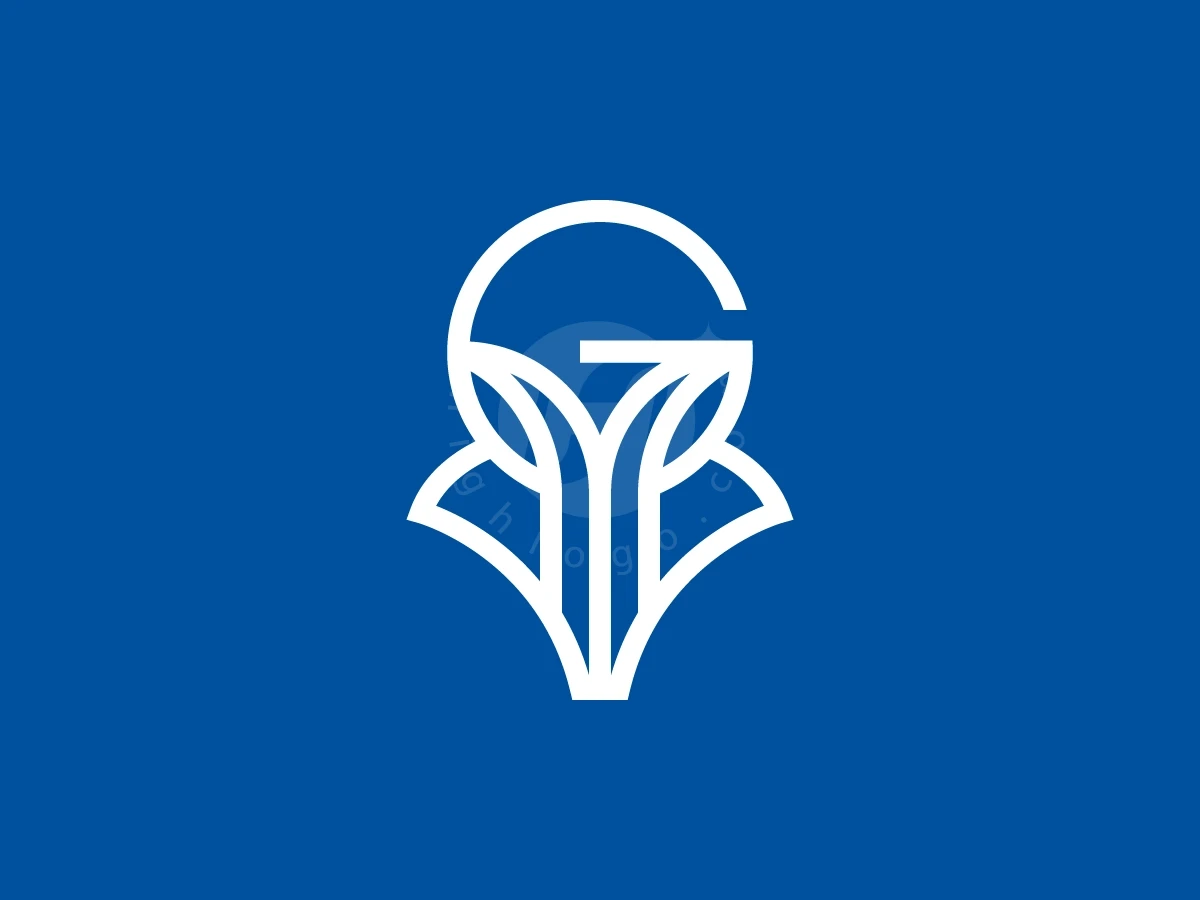 White geometric lines form a letter G and fox head logo on a solid blue background.