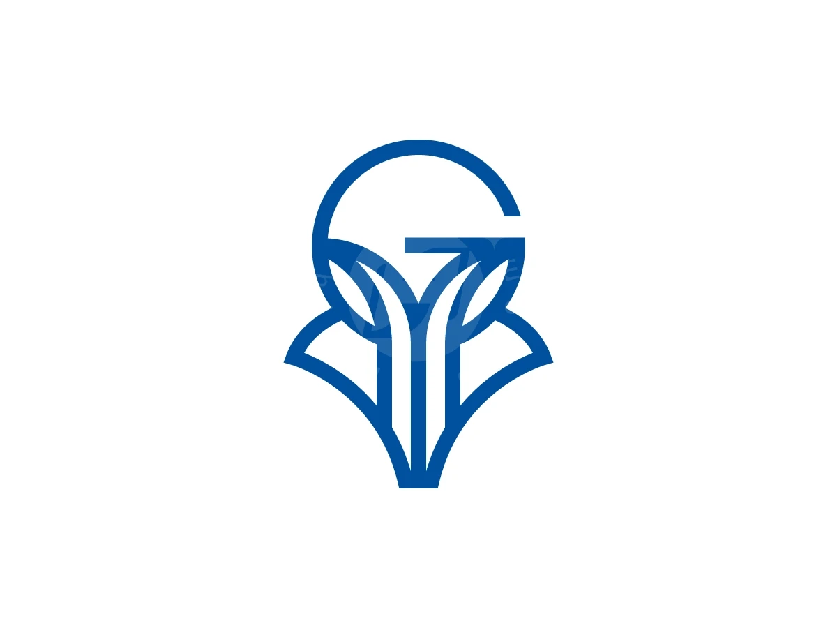 Merging a capital letter G with a fox head, this blue line art logo features clean, symmetrical lines.