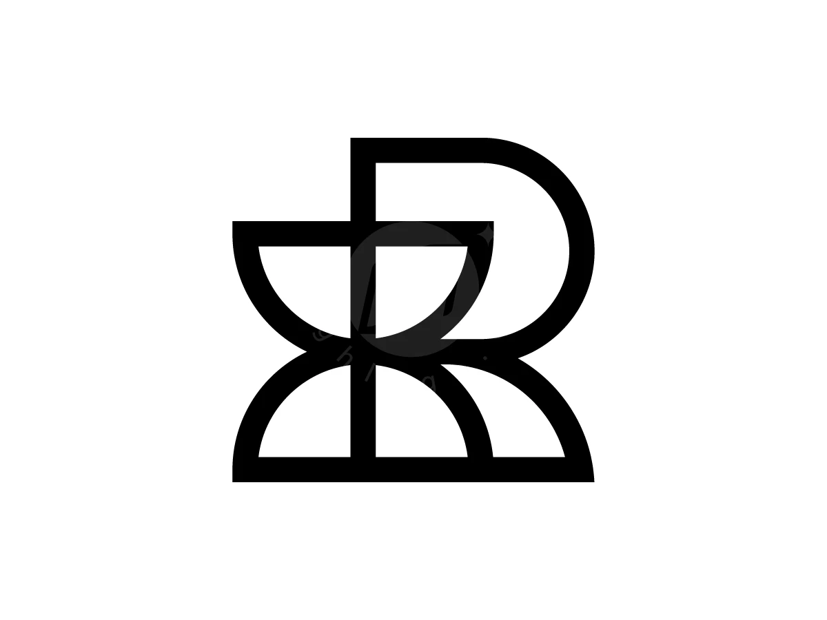 Hourglass and letter R symbols merge through thick black lines in this minimalist monochrome logo.