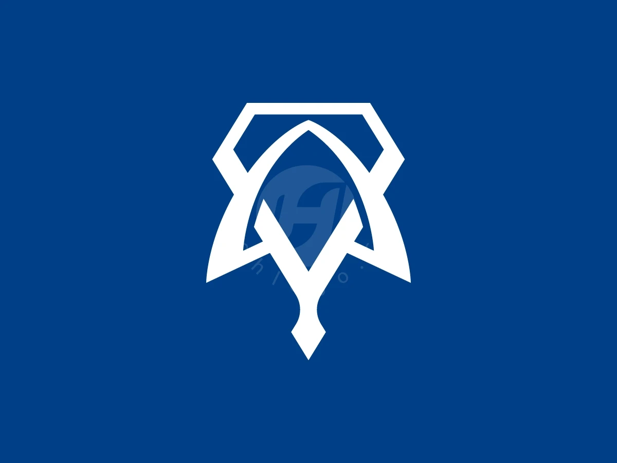 Geometric white lines form a diamond with stingray logo, centered against a solid dark blue background.