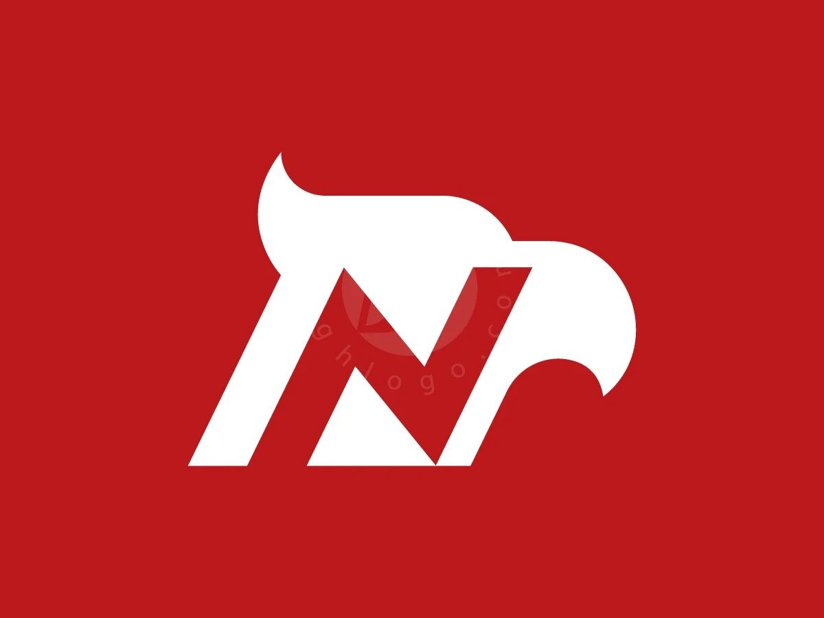 Eagle head profile in white features a red letter N against a solid red background in this logo.