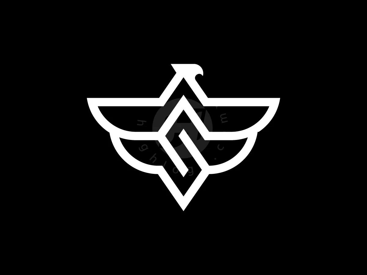 Against a black background, white geometric lines form a letter S with an eagle bird in this logo.