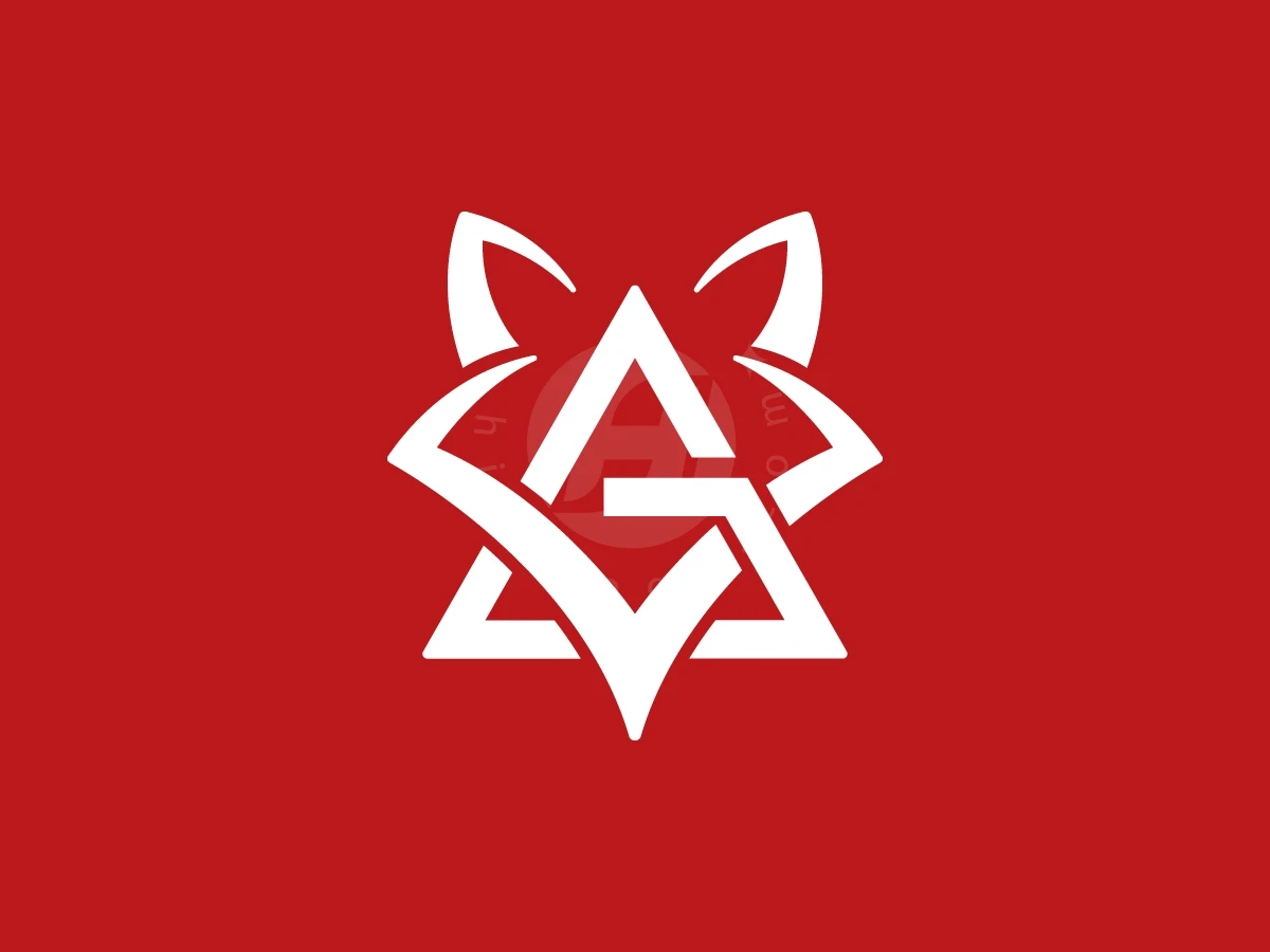 Letter G integrated into a sharp white geometric fox head logo on a solid red background.