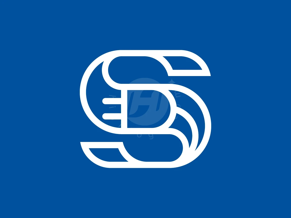 Letter S and an electrical plug are formed by white lines against a blue background in this logo.