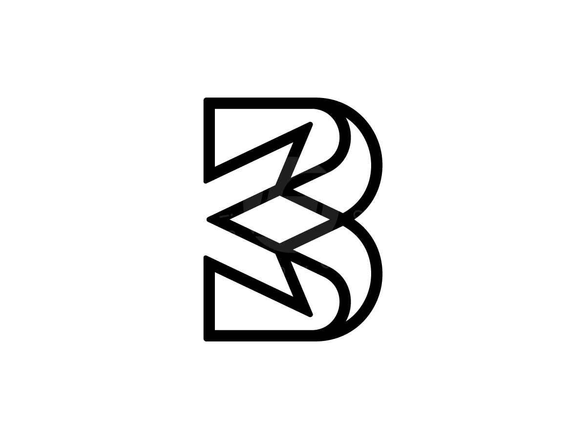 Letter B With Crown Logo, Black geometric lines construct a stylized letter B containing sharp zig-zag patterns and a central diamond shape.