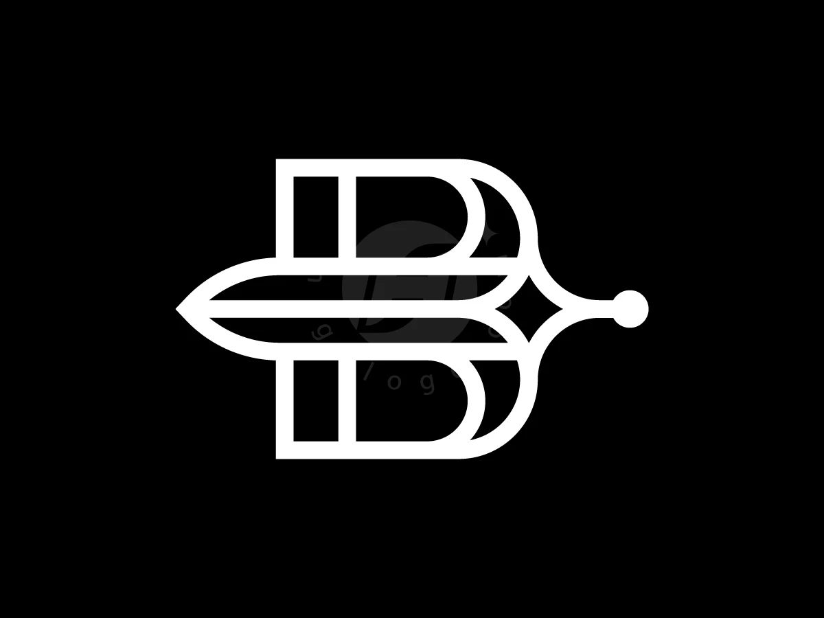 Letter B With Sword Logo, White geometric lines form a stylized letter B merged with a horizontal sword on a solid black background.
